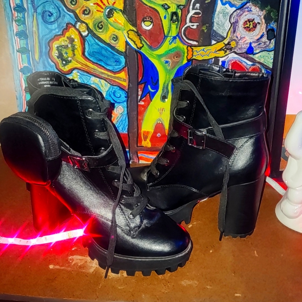 Black lace up high heeled boots  size 7 1/2